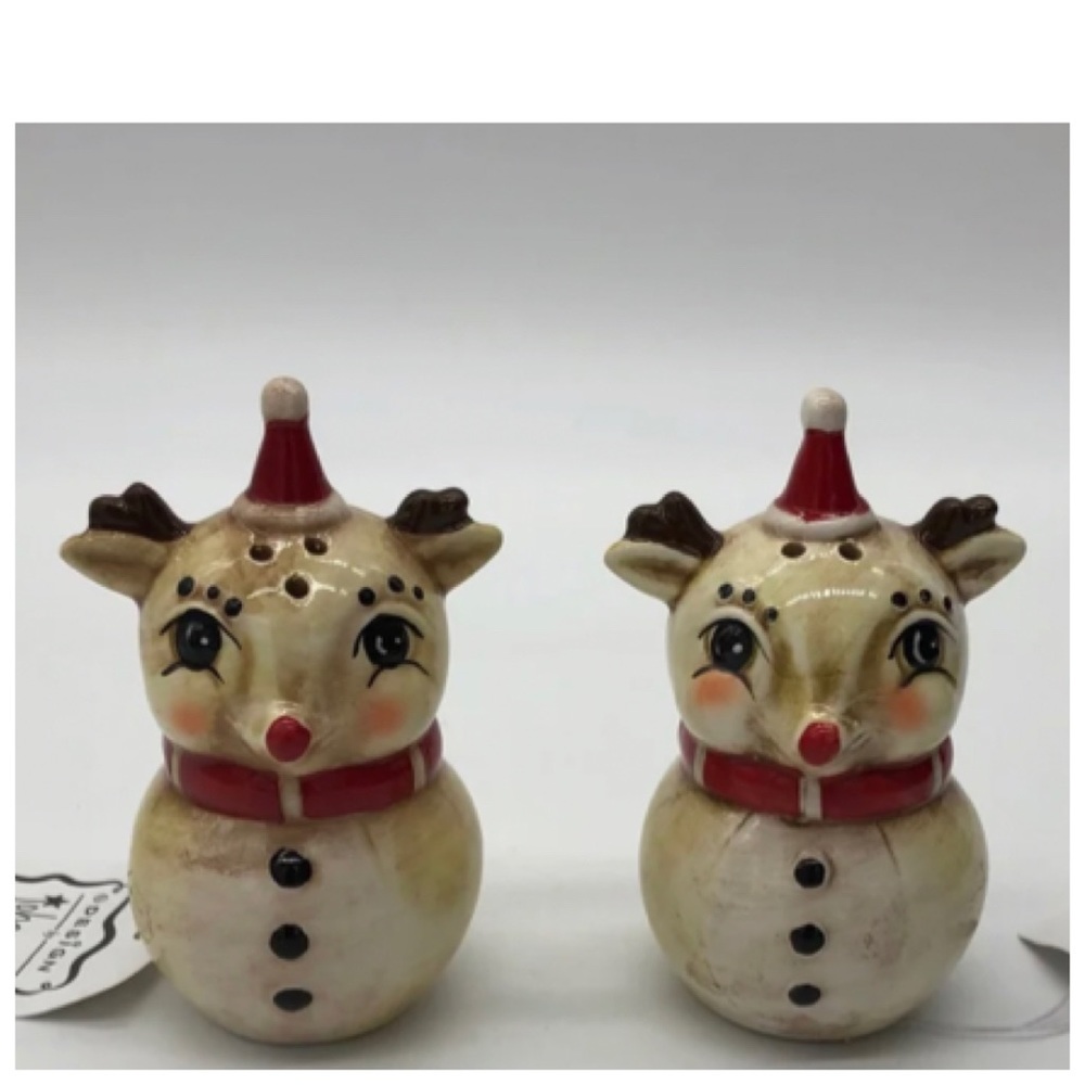 NEW Johanna Parker Reindeer Christmas Salt & Pepper Shaker Set